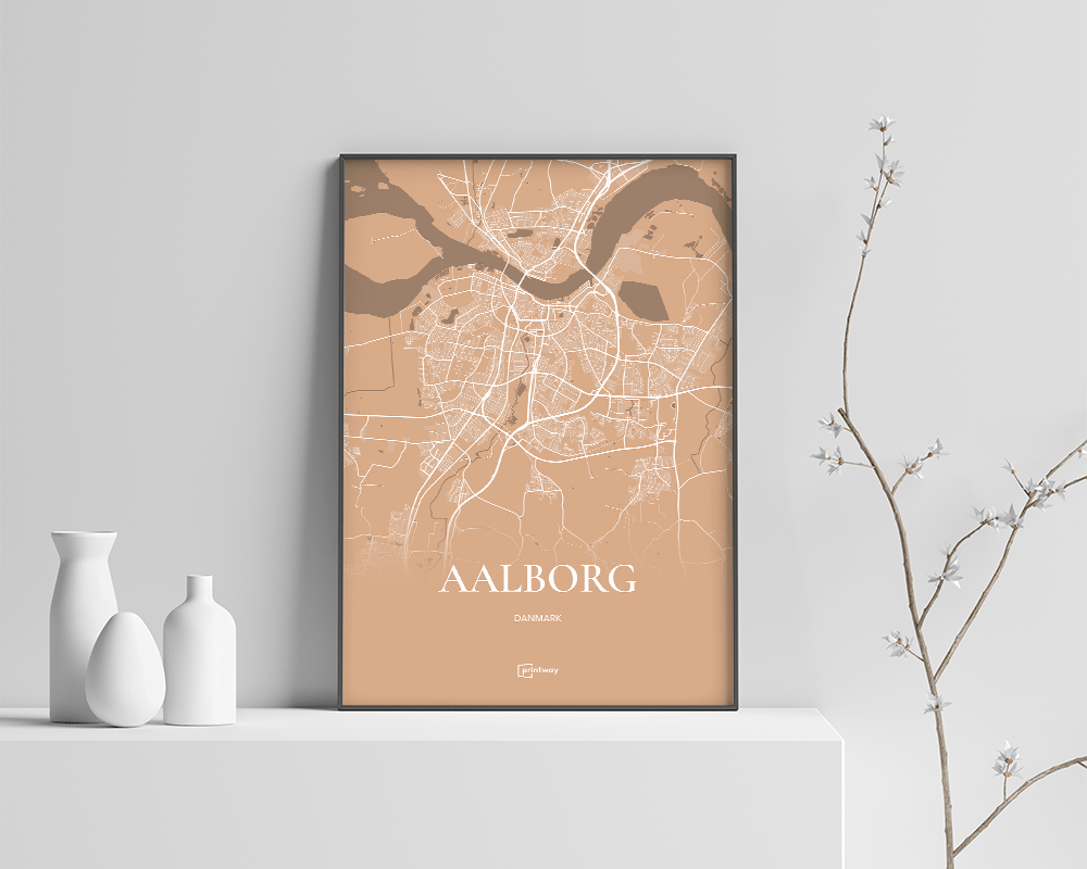 Aalborg Bykort Plakat i Guld - Elegant Vægkunst 70x100 cm