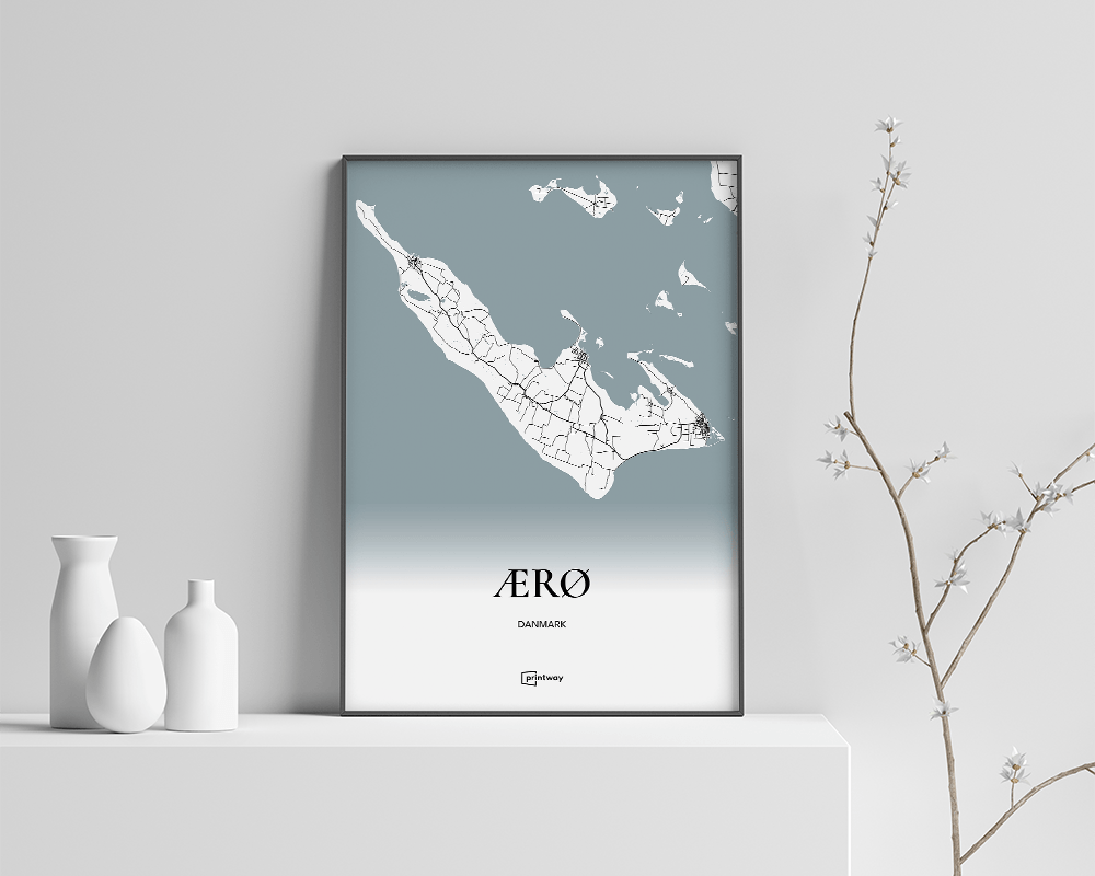 Ærø Bykort Plakat 21x30 cm - Minimalistisk Design