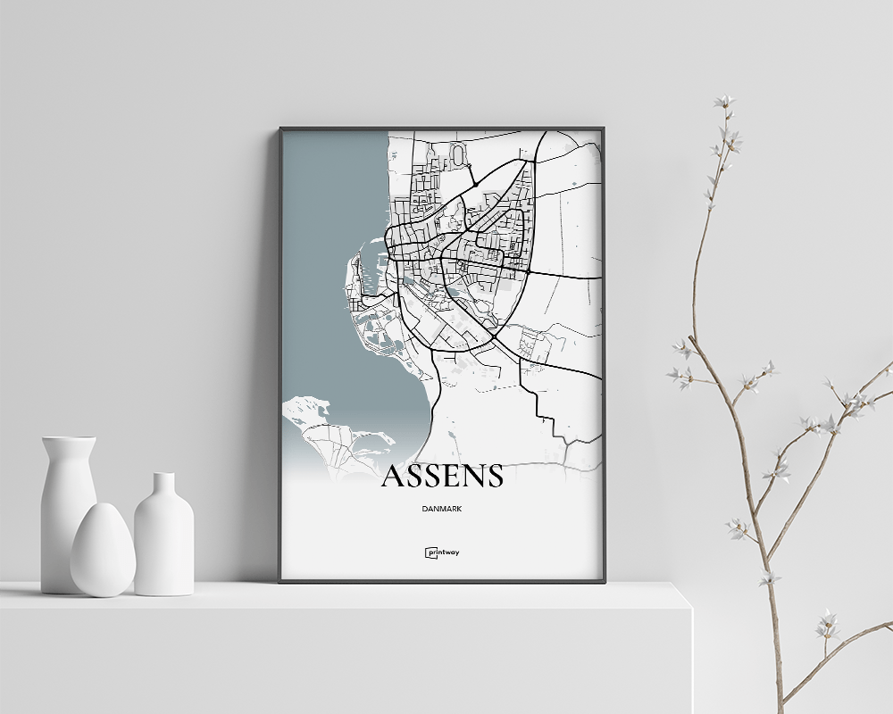 Assens Bykort Plakat 21x30 cm – Minimalistisk Design