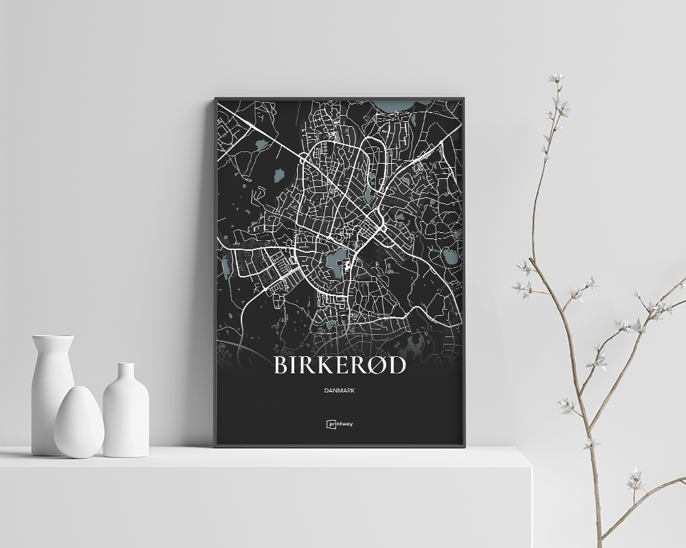 Birkerød Bykort Plakat - Minimalistisk Design A4 21x30 cm