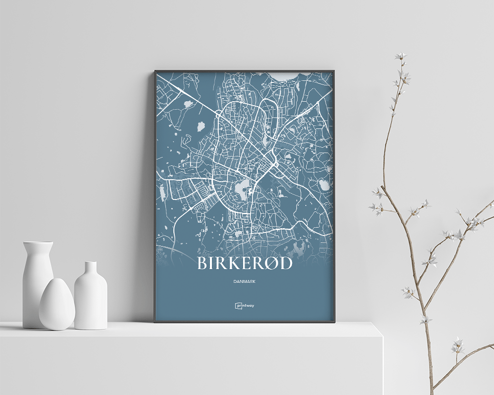 Birkerød Bykort Plakat - Havblå 21x30 cm (A4)