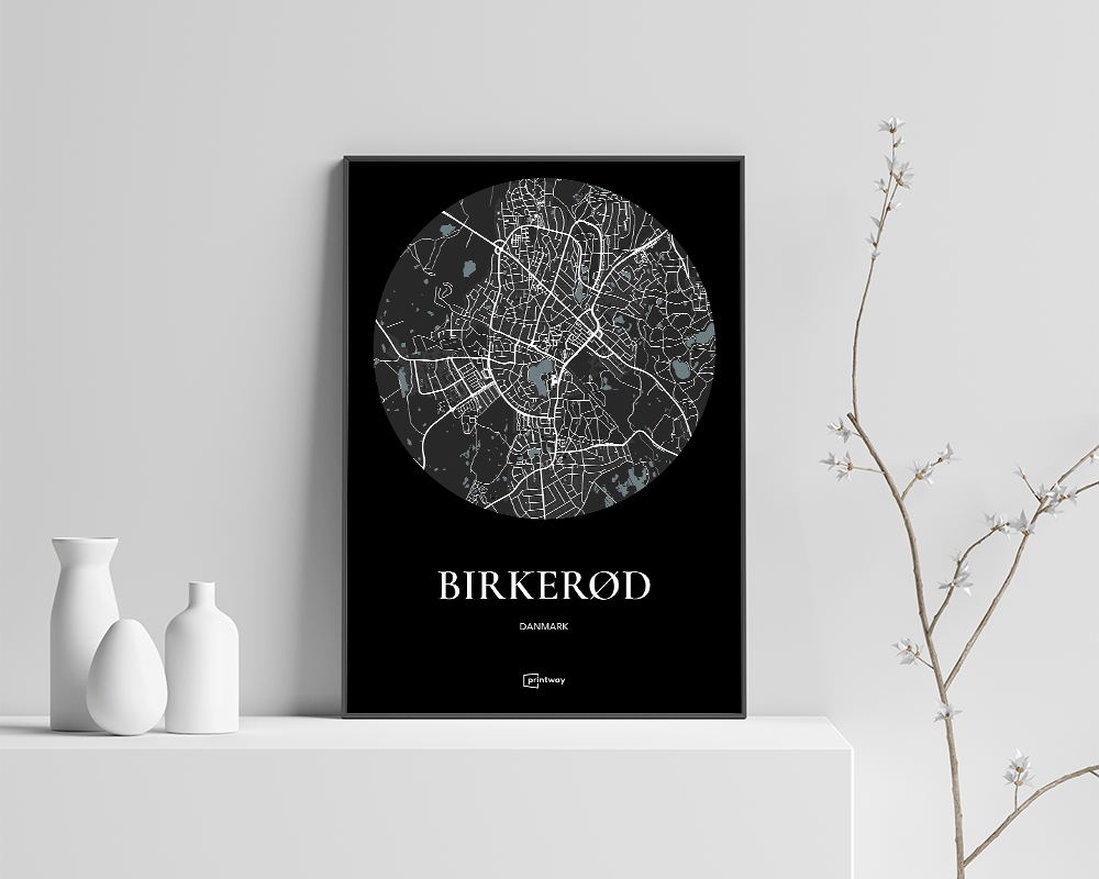 Birkerød Bykort Plakat - Sort 30x42 cm (A3)