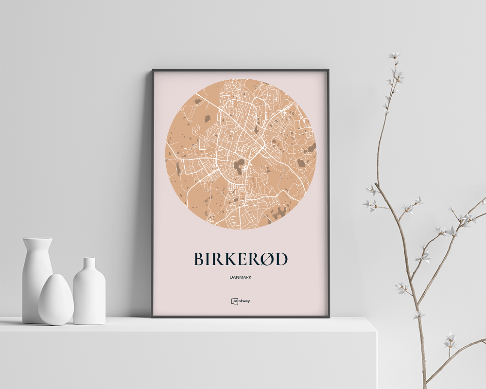 Birkerød Bykort Plakat i Guld - 21x30 cm (A4)