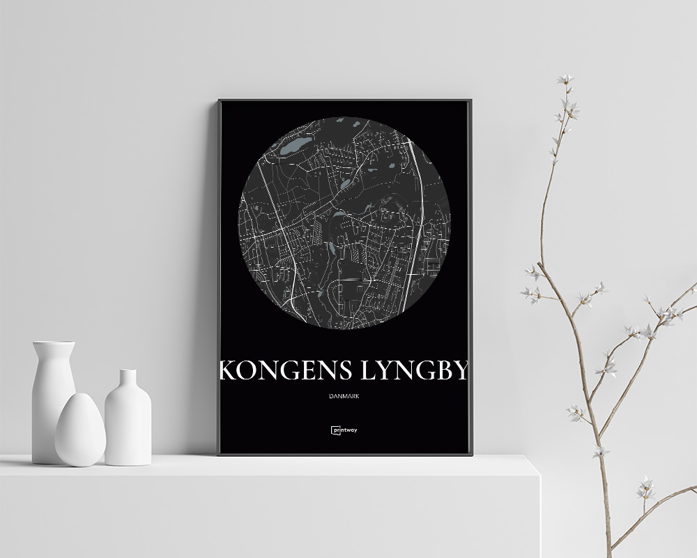 Kongens Lyngby Bykort Plakat - Sort 70x100 cm (B1)