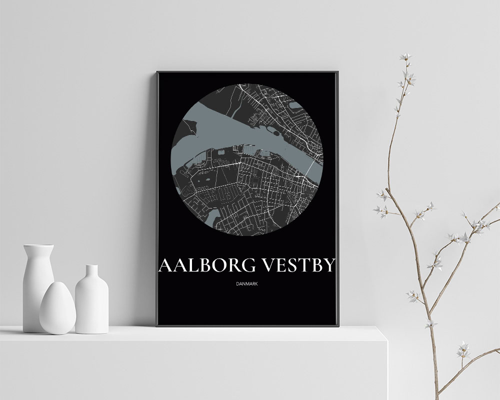 Aalborg Vestby Plakat - Sort Bykort 70x100 cm