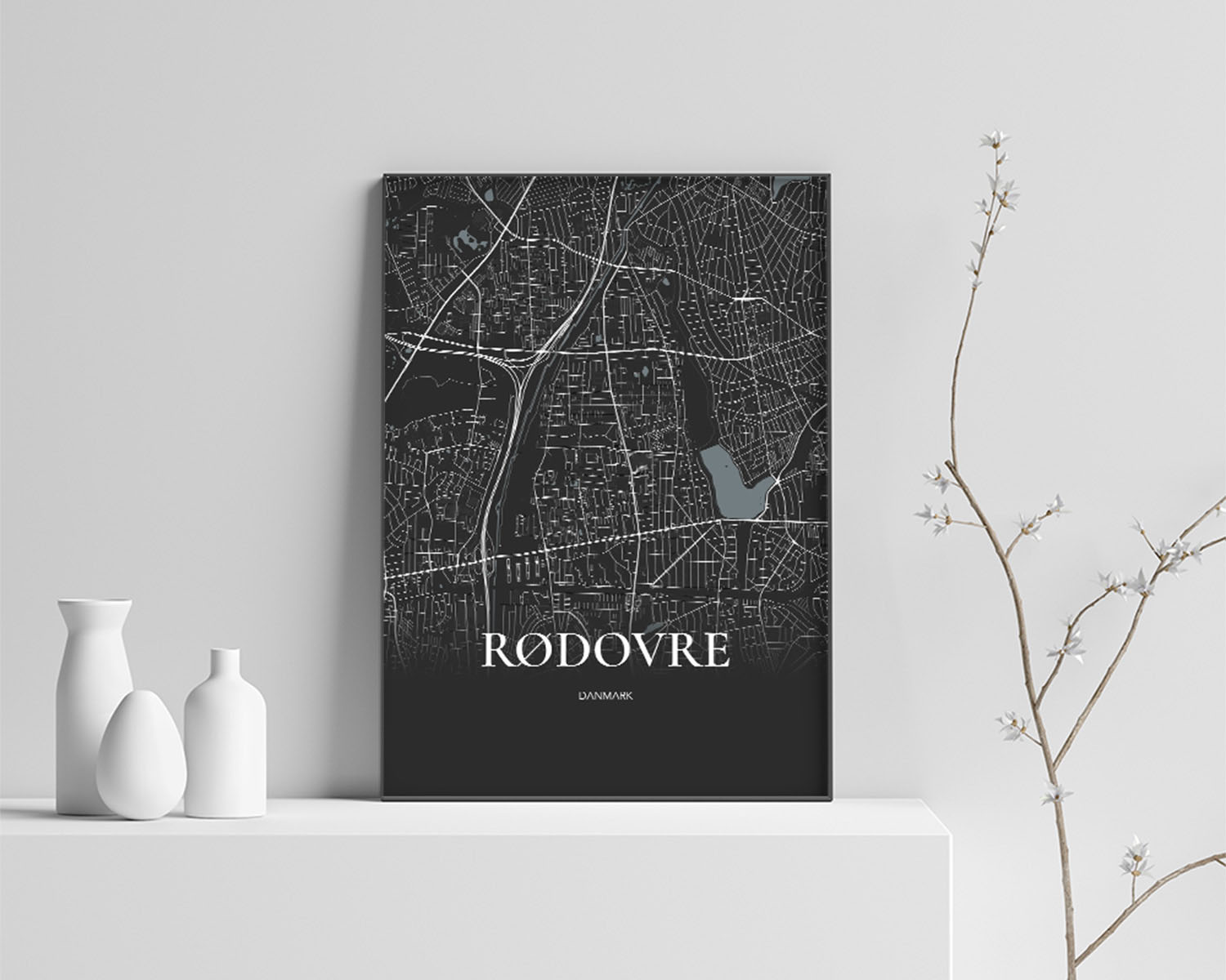 Rødovre Bykort Plakat i Sort - 70x100 cm (B1)