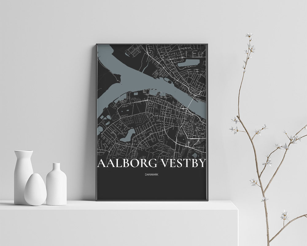 Aalborg Vestby Plakat - Minimalistisk Sort Kort 70x100 cm