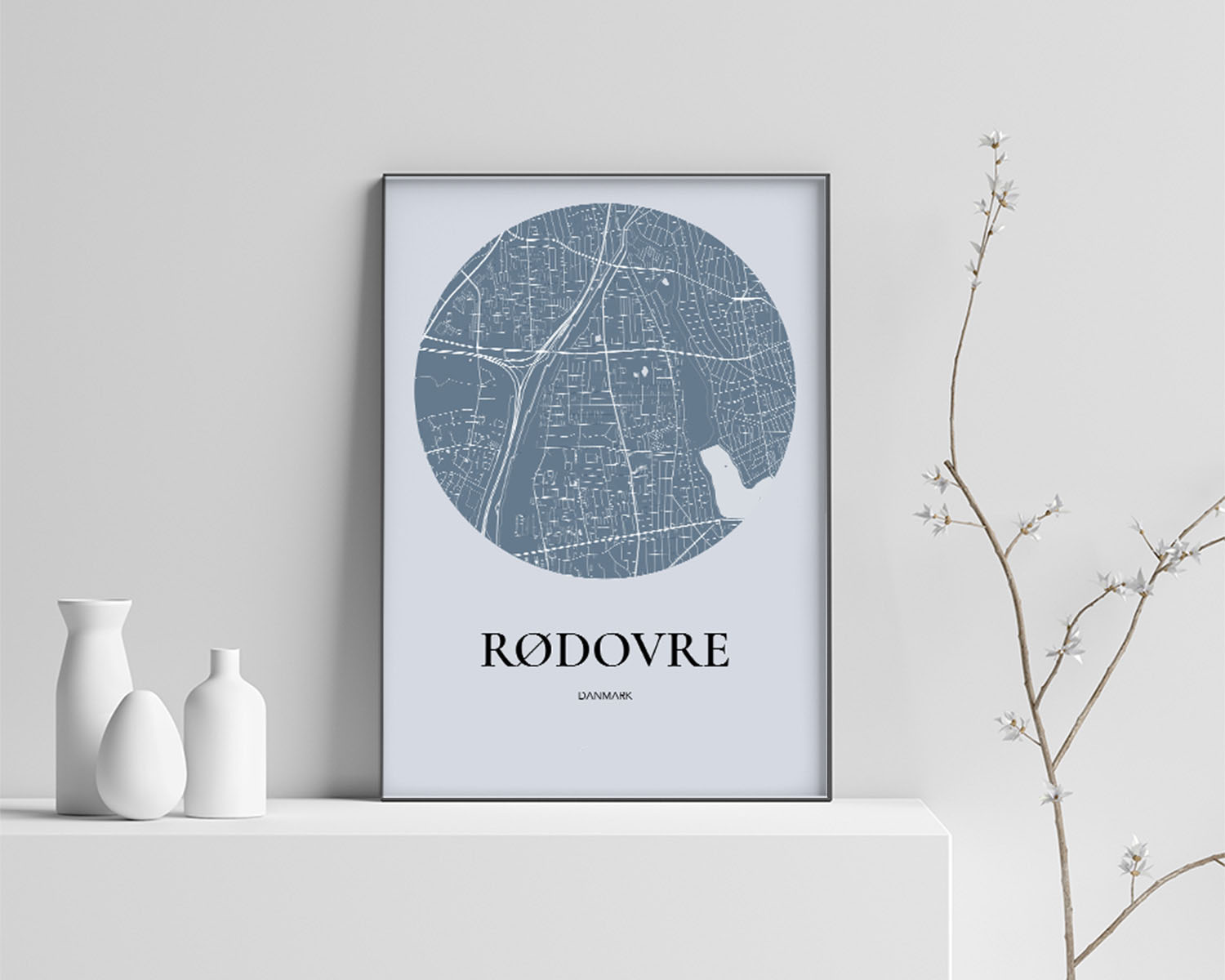 Rødovre Bykort Plakat - Havblå Design 70x100 cm
