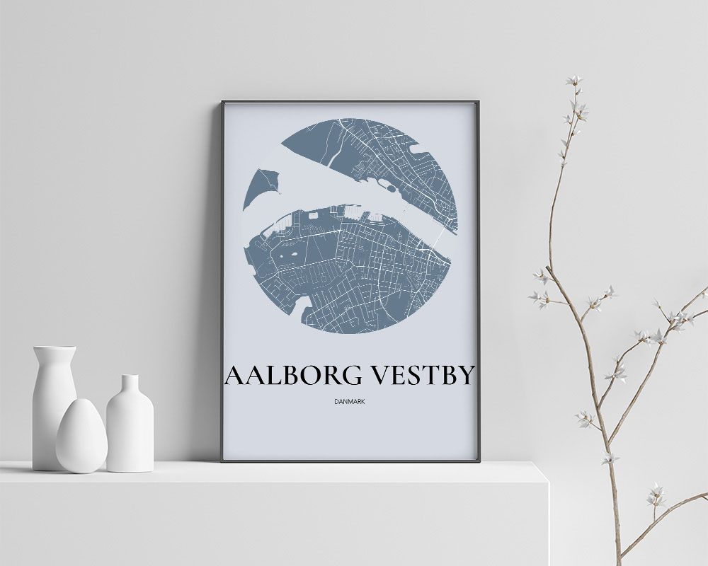 Aalborg Vestby Plakat - Rundt Kort i Havblå 70x100 cm