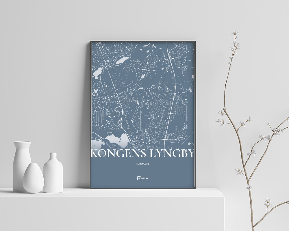 Kongens Lyngby Plakat - Havblå Bykort 70x100 cm