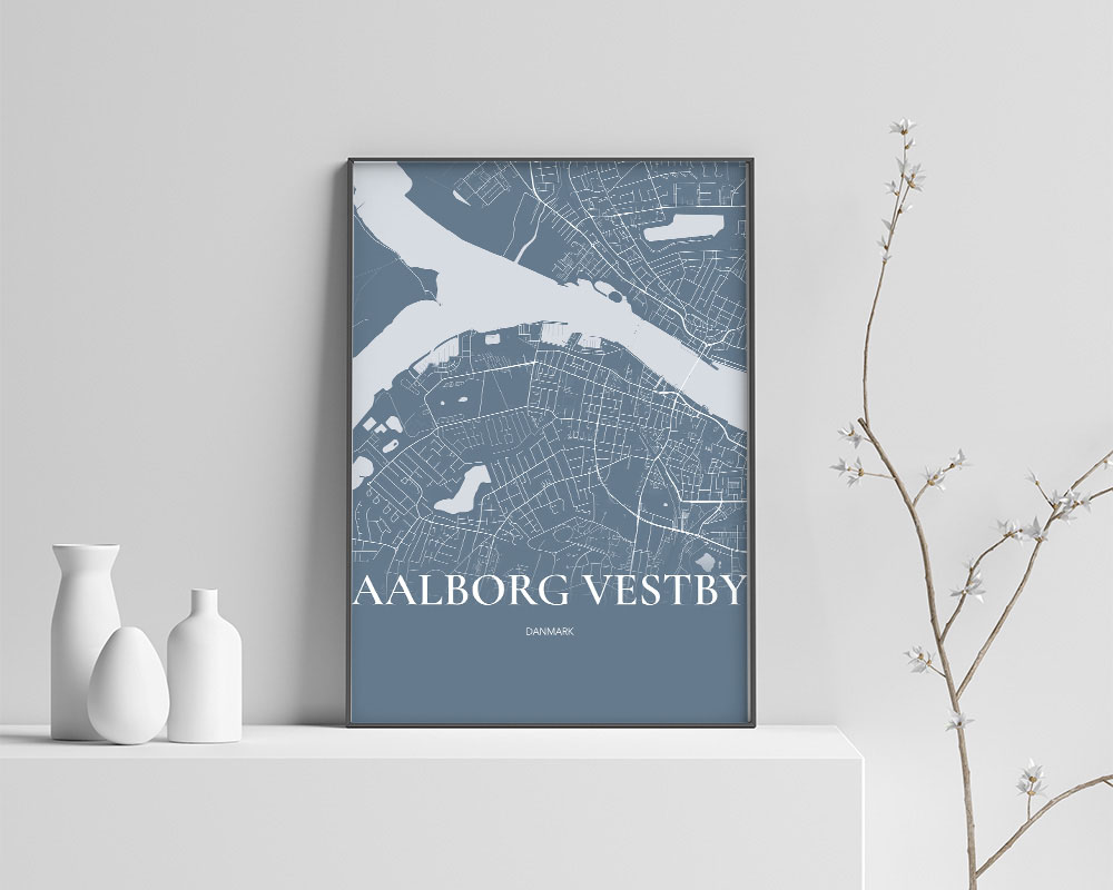 Aalborg Vestby Bykort Plakat - Elegant Havblå Design