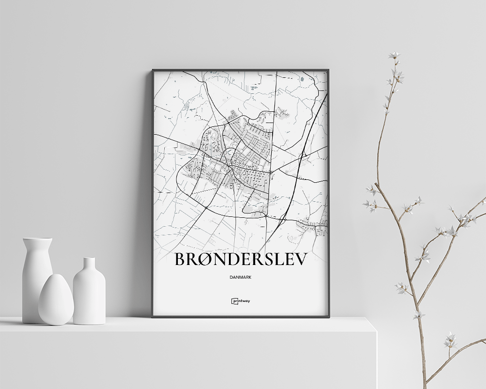 Brønderslev Bykort Plakat 21×30 cm - Minimalistisk Design