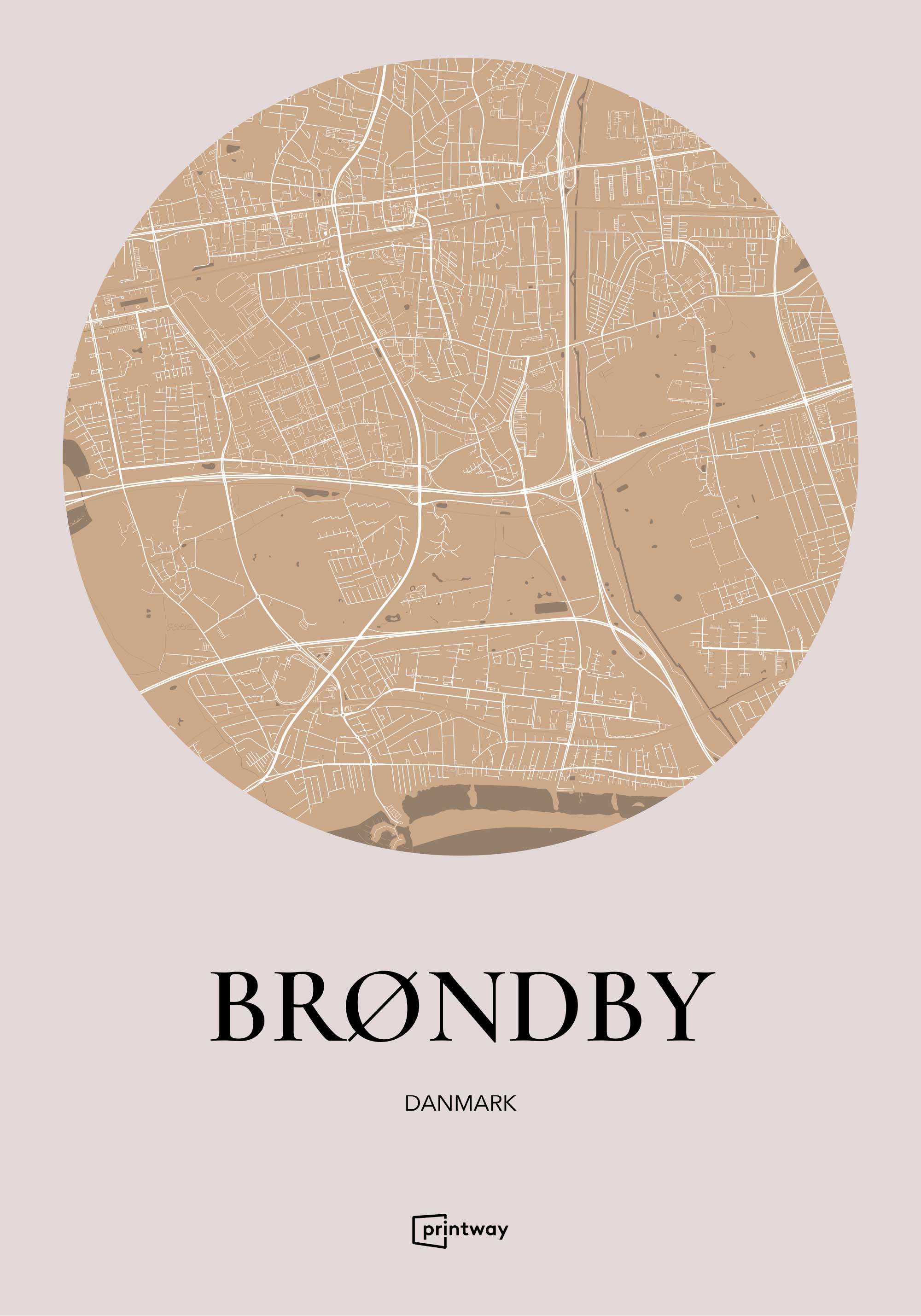 Brøndby Bykort Plakat i Guld – Unik Vægdekoration 70x100 cm