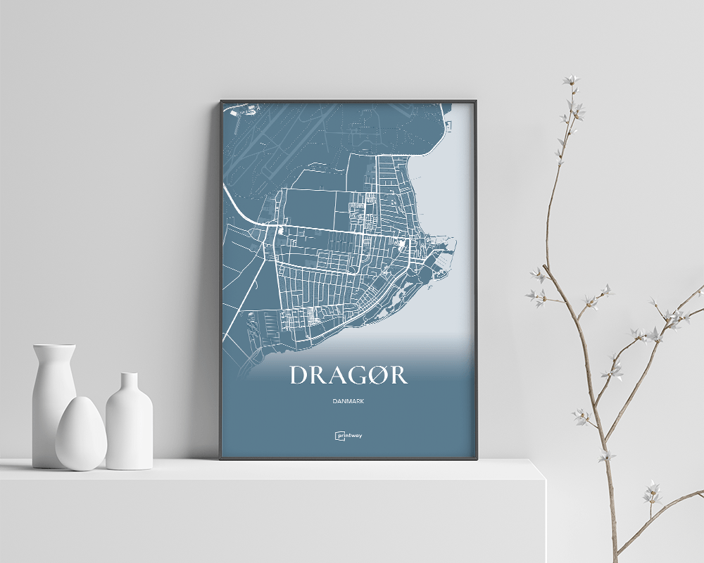 Dragør Bykort Plakat i Havblå – Stilrent Design A4