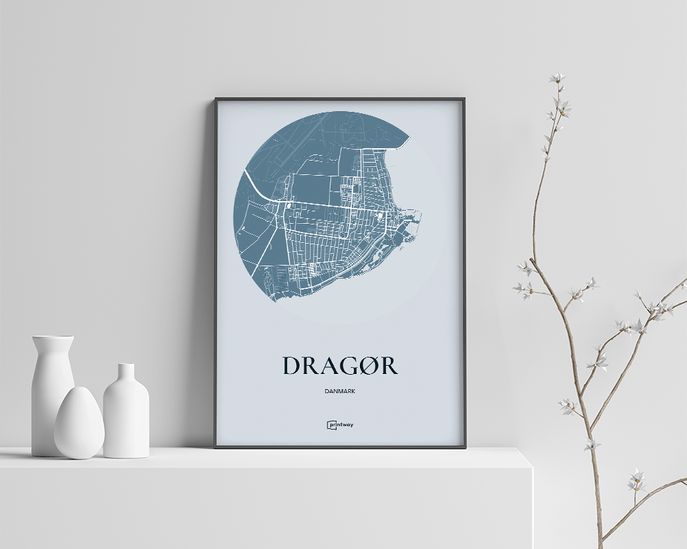 Dragør Bykort Plakat – Havblå Design A3 30x42 cm