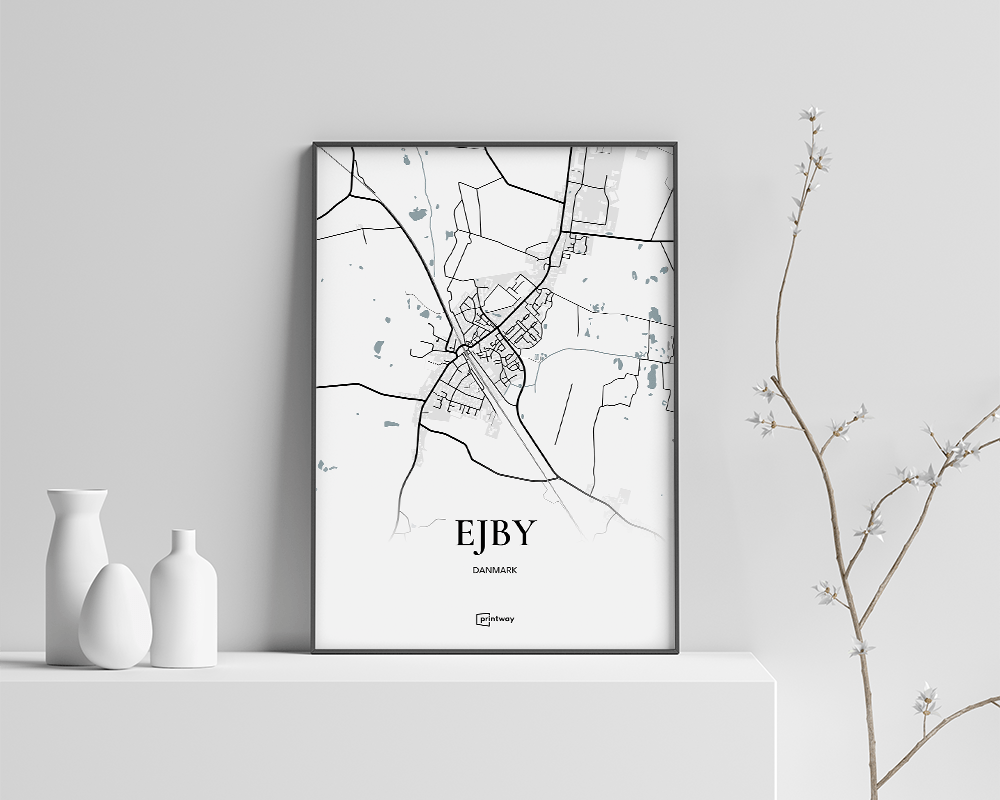 Ejby (Fyn) Bykort Plakat – Minimalistisk Design 35×50 cm