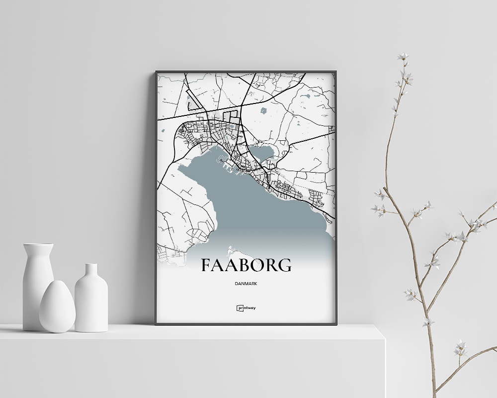 Faaborg Bykort Plakat 21x30 cm - Minimalistisk Design