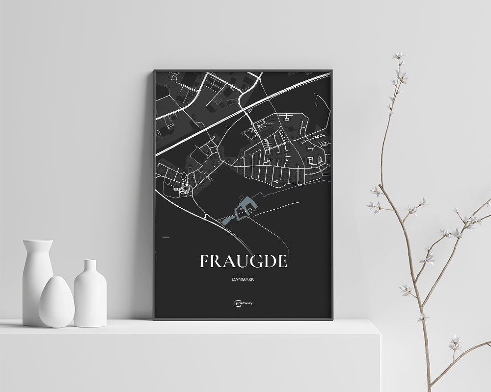 Fraugde Bykort Plakat - Sort, 70x100 cm, Minimalistisk Design