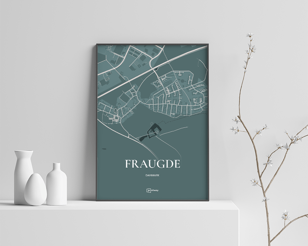 Skovgrøn Bykort Plakat fra Fraugde – 70x100 cm