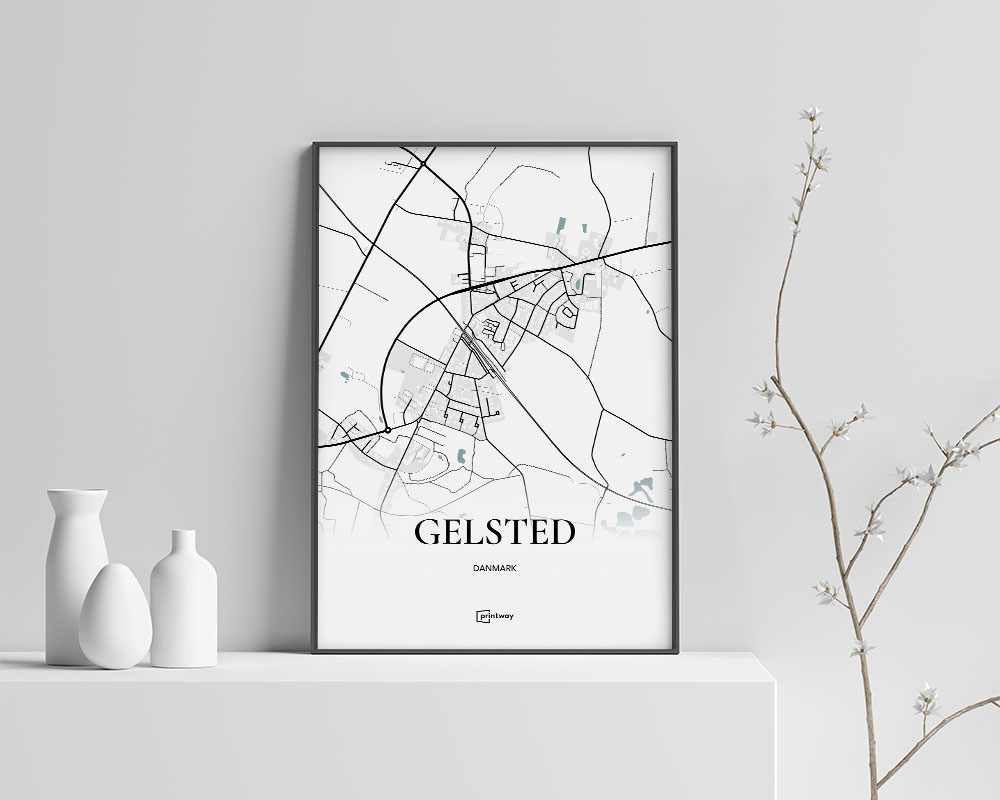 Gelsted Bykort Plakat - Minimalistisk Design 21x30 cm