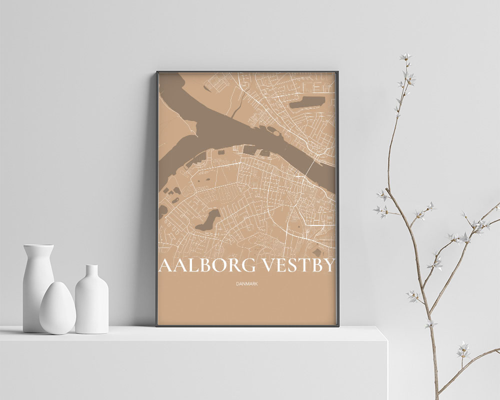 Aalborg Vestby Plakat – Guld Kort 70x100 cm til Dit Hjem
