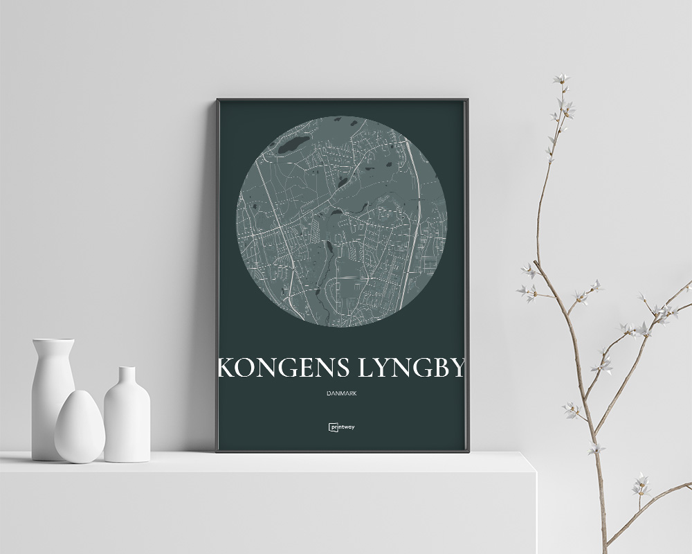Kongens Lyngby Bykort Plakat i Skovgrøn 70x100 cm