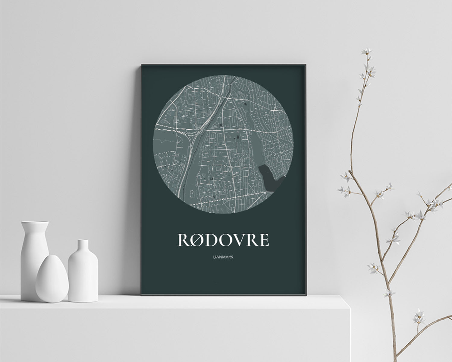 Rødovre Bykort Plakat i Skovgrøn - 70x100 cm
