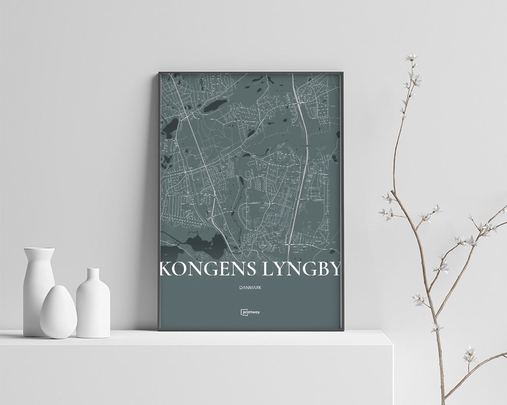 Kongens Lyngby Plakat - Skovgrøn Bykort 70x100 cm