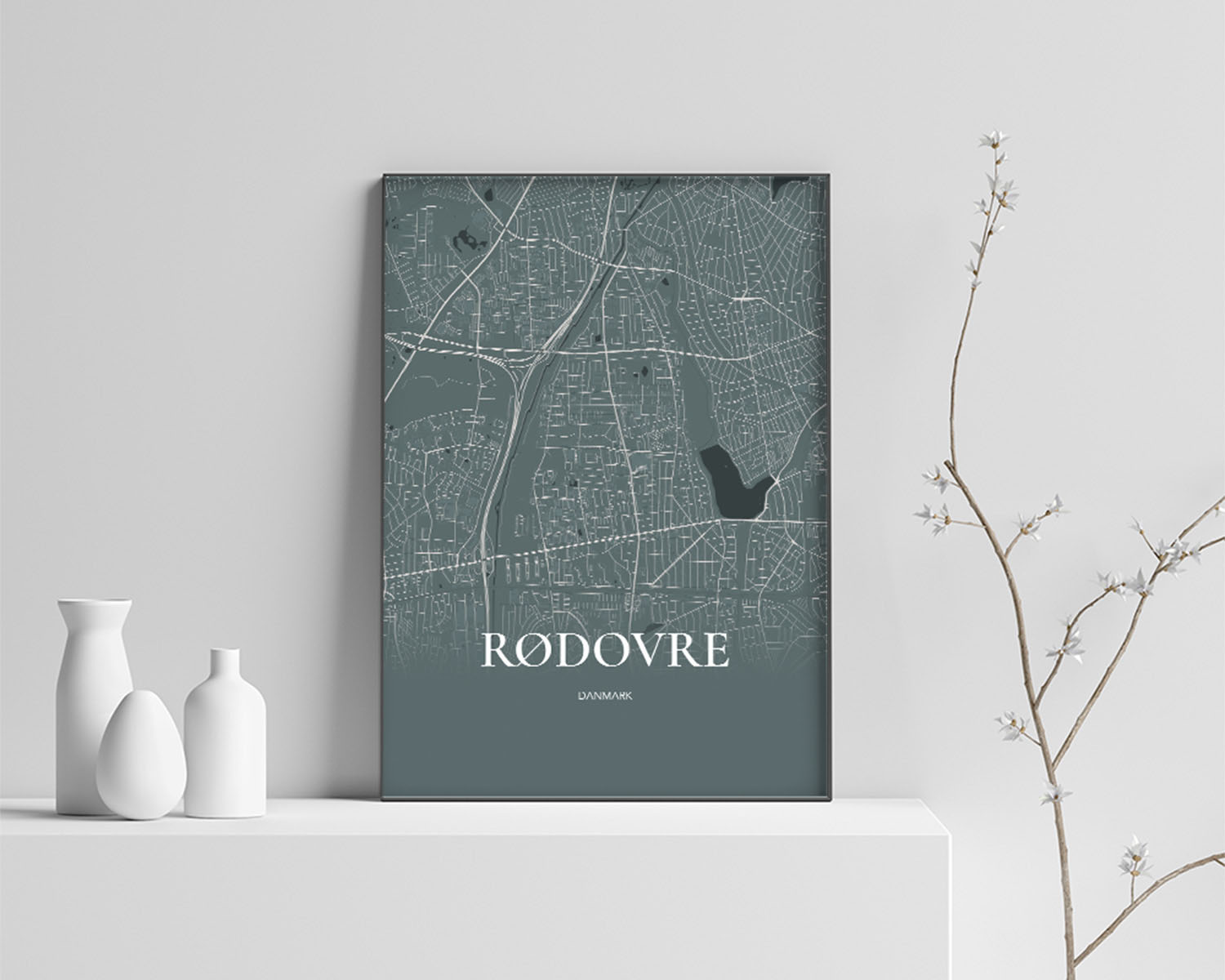 Rødovre Bykort Plakat i Skovgrøn 70x100 cm - Unik Design
