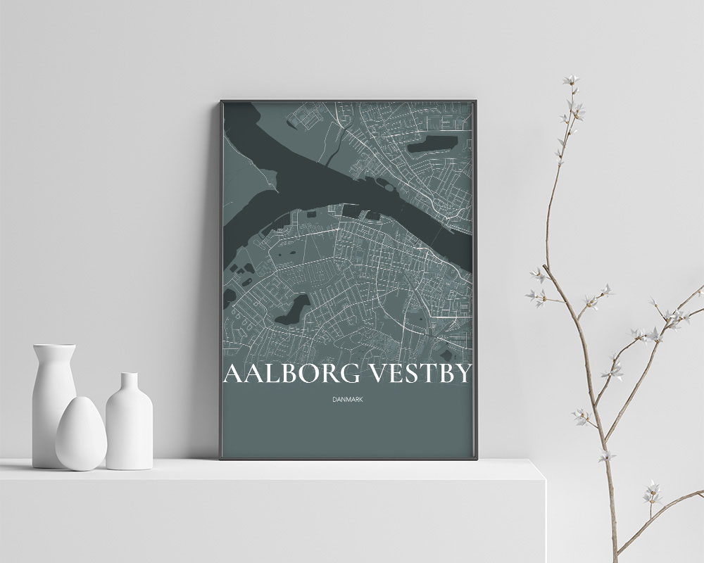 Aalborg Vestby Plakat – Skovgrøn Bykort 70x100 cm