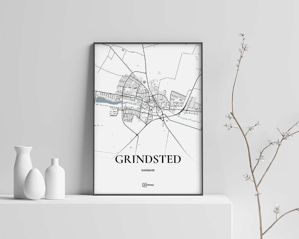 Grindsted Bykort Plakat - Minimalistisk Design A4