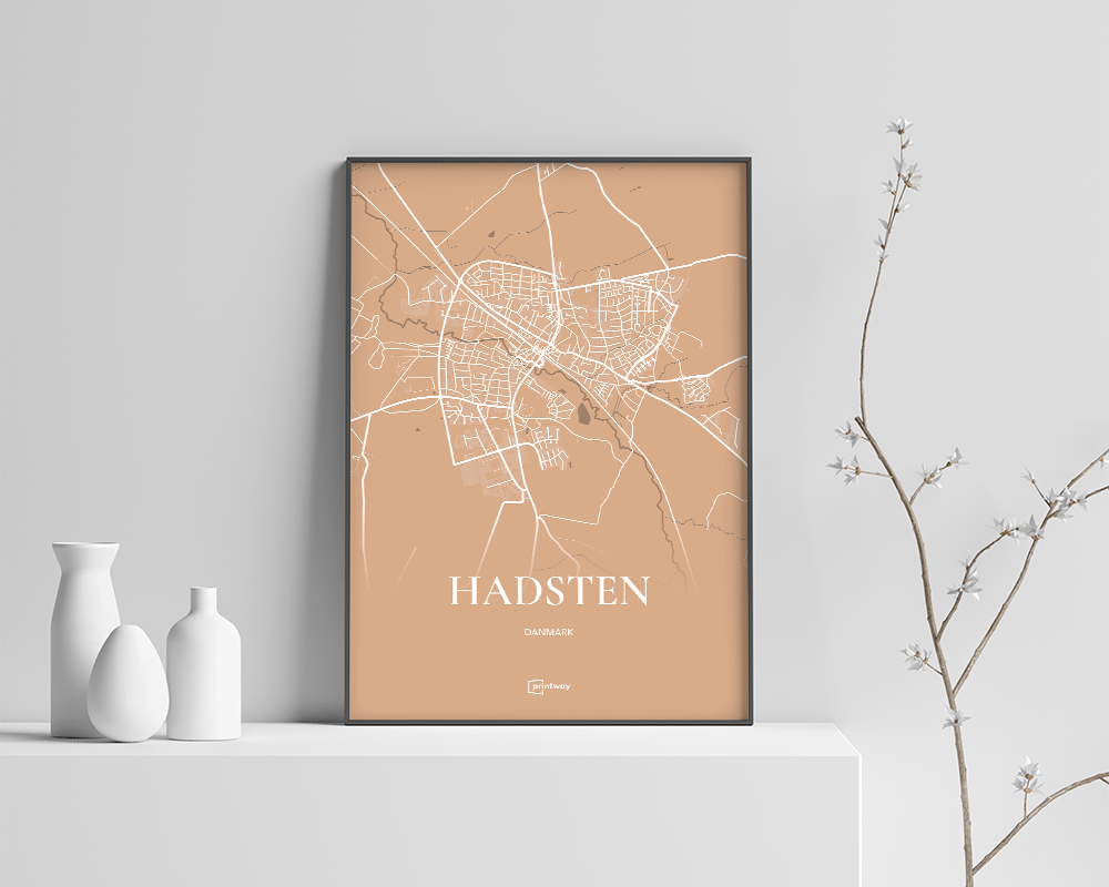 Hadsten Bykort Plakat i Guld – Elegant Vægkunst 70x100 cm