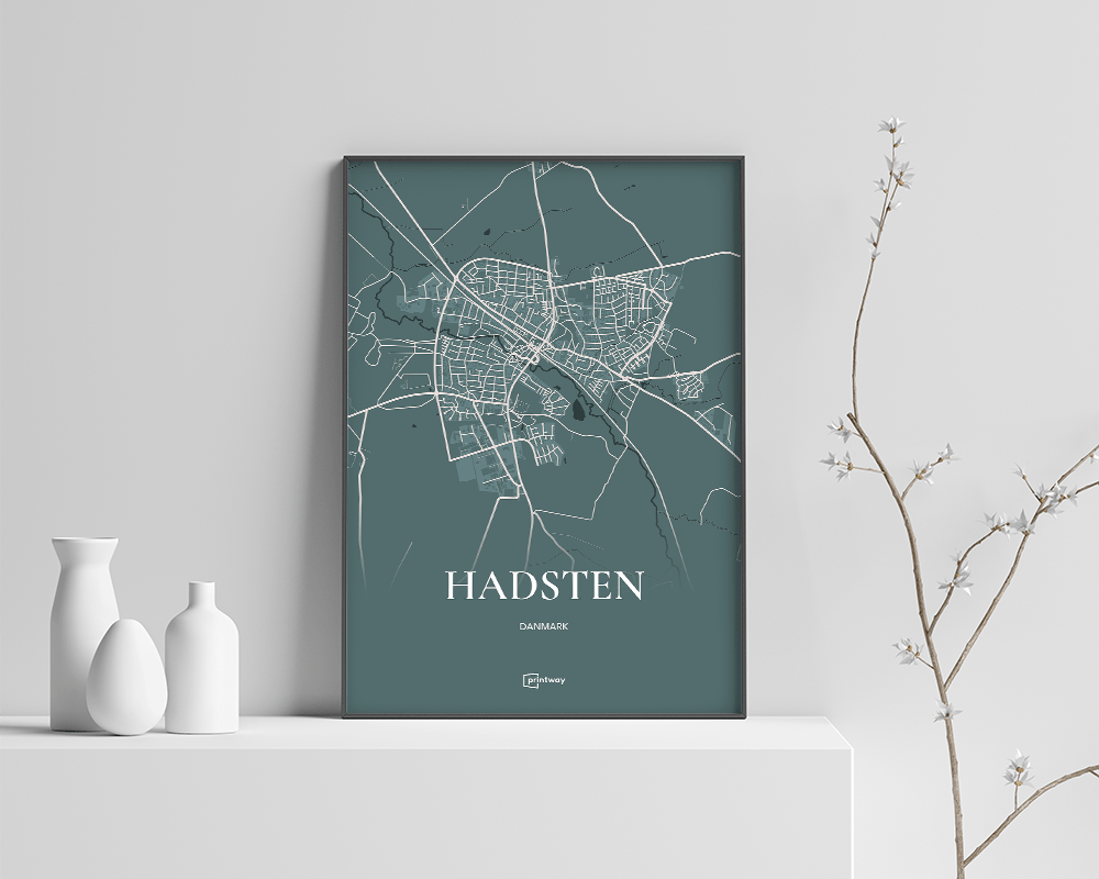 Hadsten Plakat - Skovgrøn Bykort 70x100 cm til Dit Hjem
