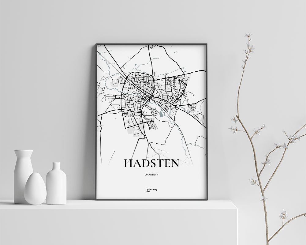 Hadsten Bykort Plakat - Hvid 70x100 cm i Minimalistisk Design