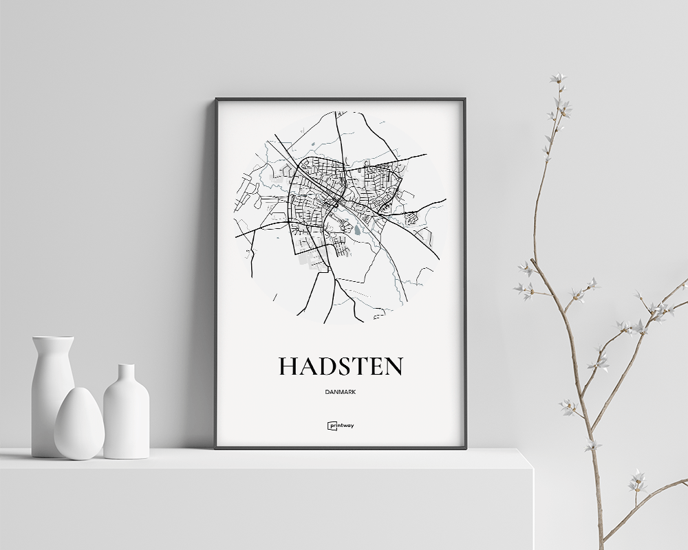 Hadsten Bykort Plakat - Minimalistisk Design 70x100 cm