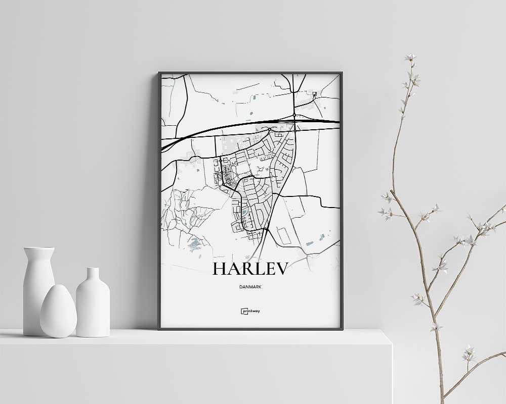 Harlev Bykort Plakat 35x50 cm – Elegant Indretningstilbud