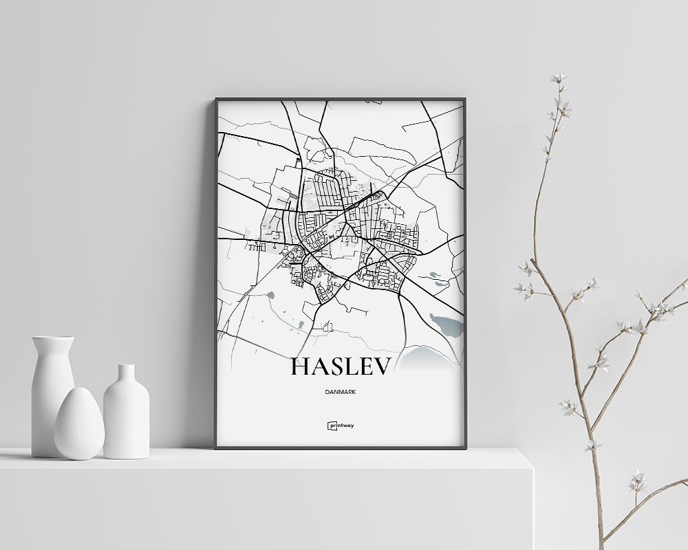 Haslev Bykort Plakat 35x50 cm - Unik Minimalistisk Design