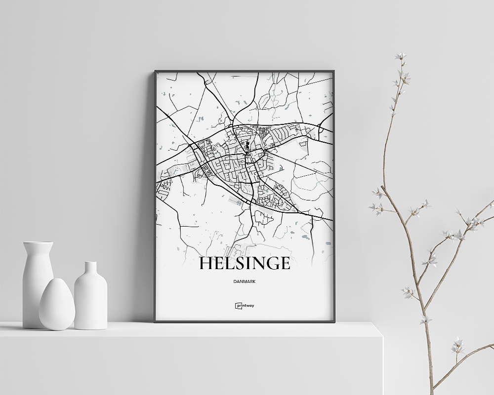 Helsinge Bykort Plakat 60×84 cm - Minimalistisk Design