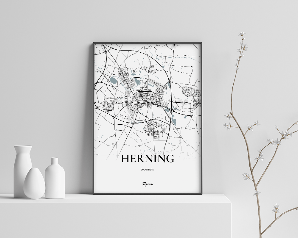 Herning Bykort Plakat - Minimalistisk Design A4 21x30 cm