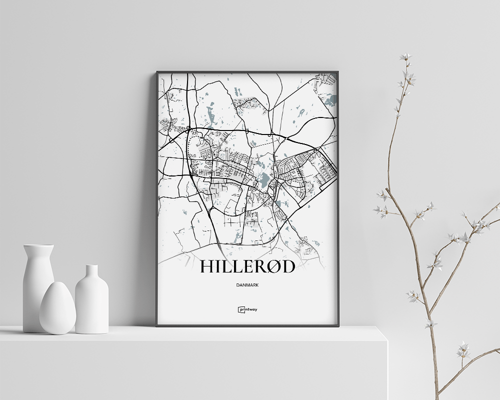Hillerød Bykort Plakat 21×30 cm - Stilrent Design