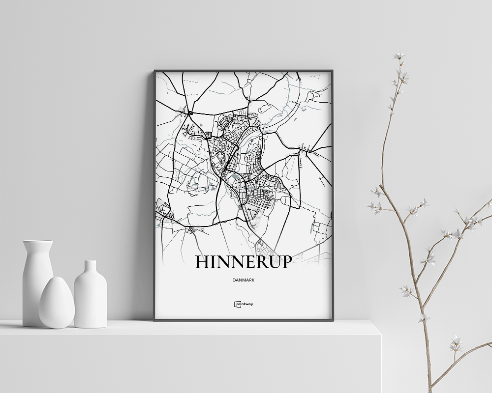 Hinnerup Bykort Plakat 21x30 cm - Minimalistisk Design