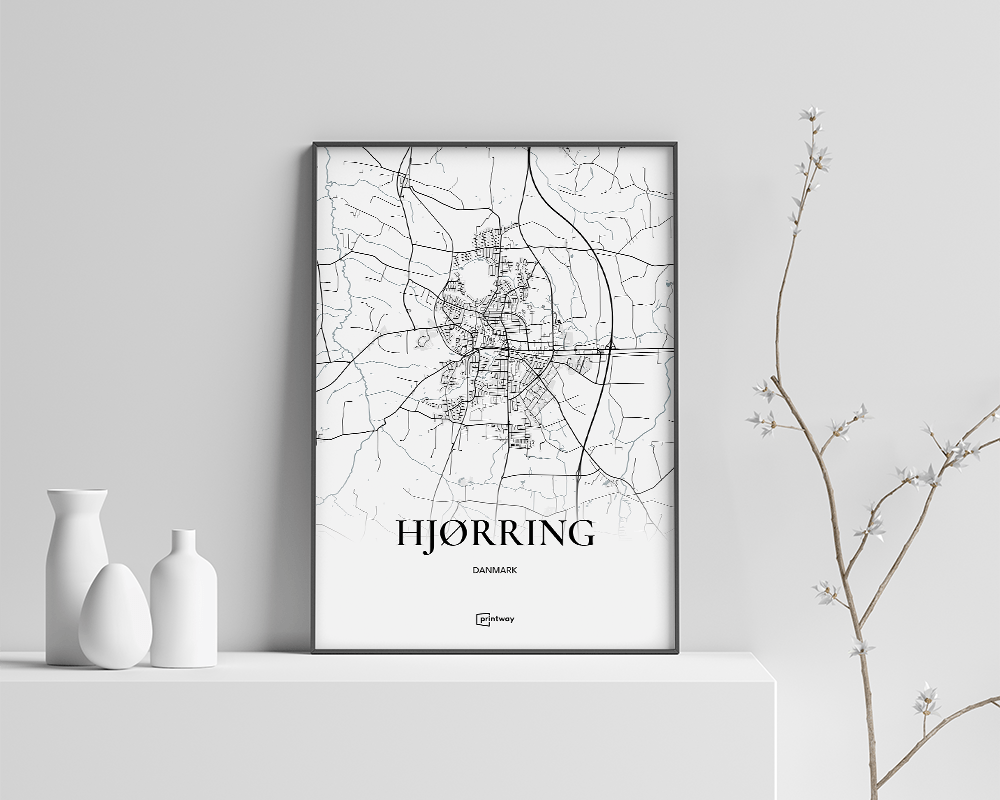 Hjørring Bykort Plakat 21×30 cm - Unik Minimalisme