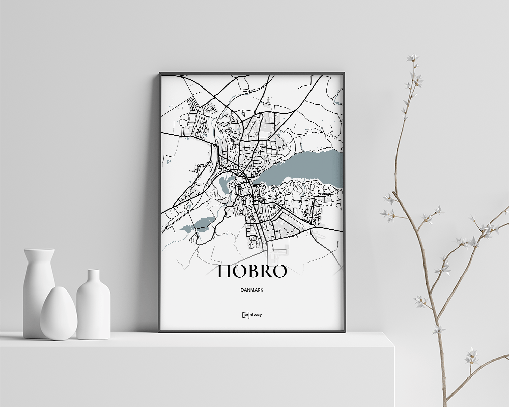 Hobro Bykort Plakat - Minimalistisk Design 21x30 cm