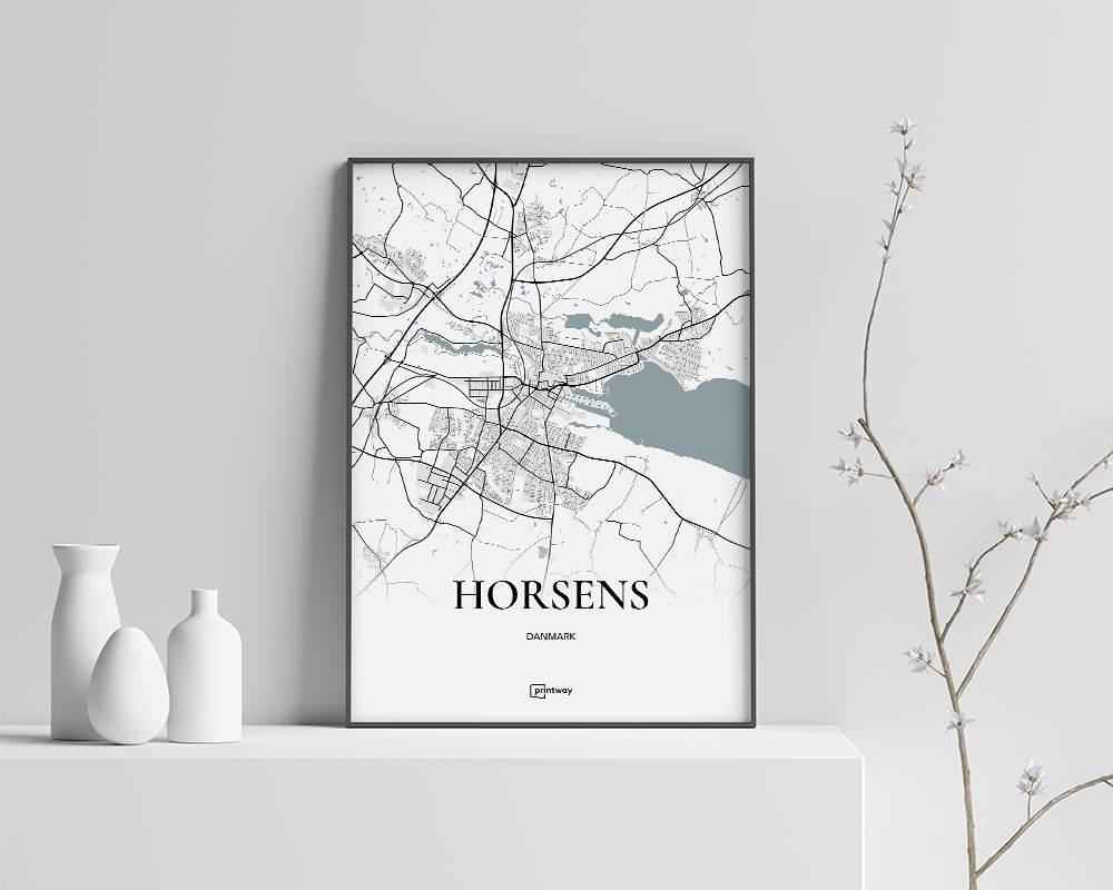 Horsens Bykort Plakat 21x30 cm - Minimalistisk Design