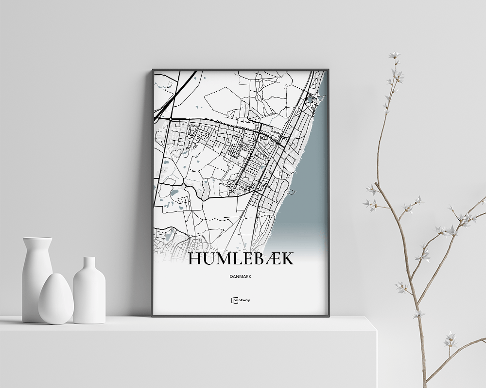 Humlebæk Bykort Plakat 70x100 cm - Unik Design