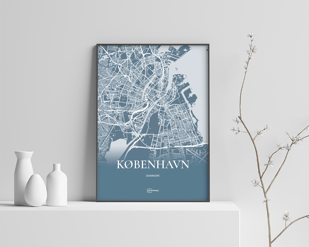 København Bykort Plakat – Havblå A4 Design til Dit Hjem