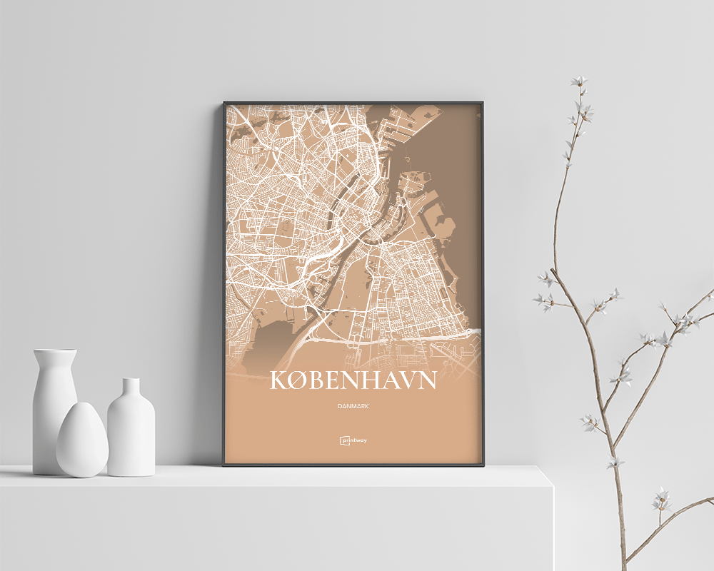 København Bykort Plakat i Guld - A4 Størrelse