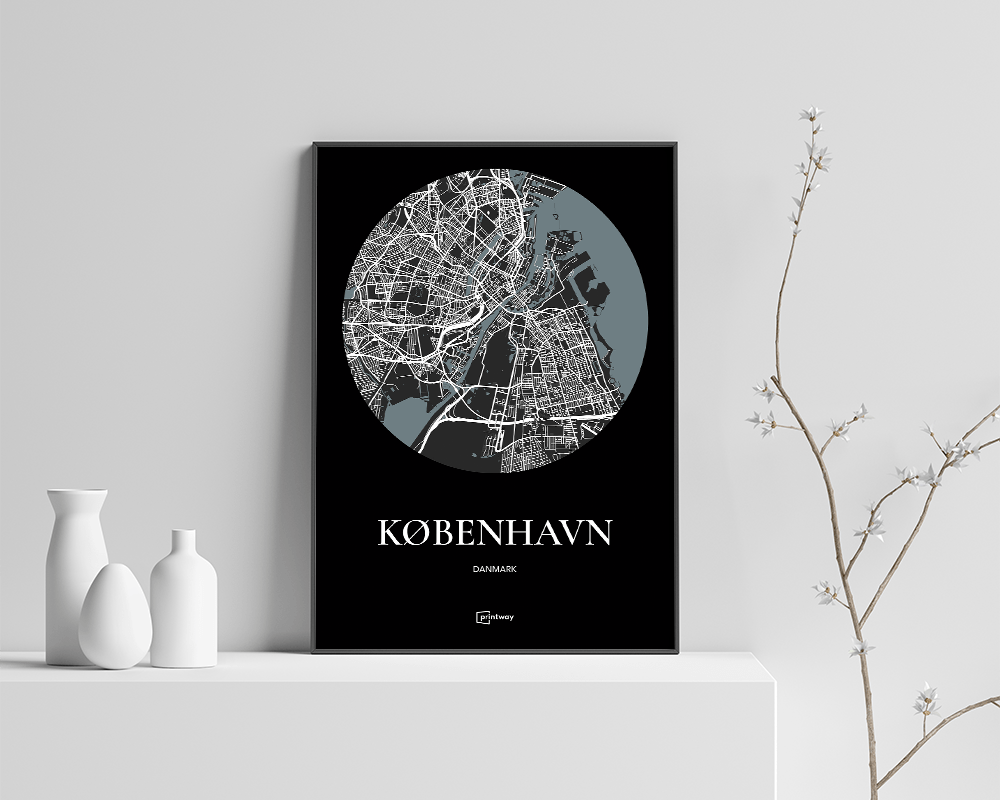 København Bykort Plakat - Sort Design A3 (30x42 cm)