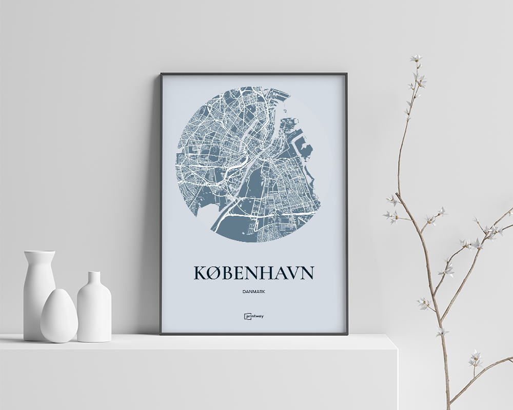 København Bykort Plakat – Havblå A4 til dit hjem