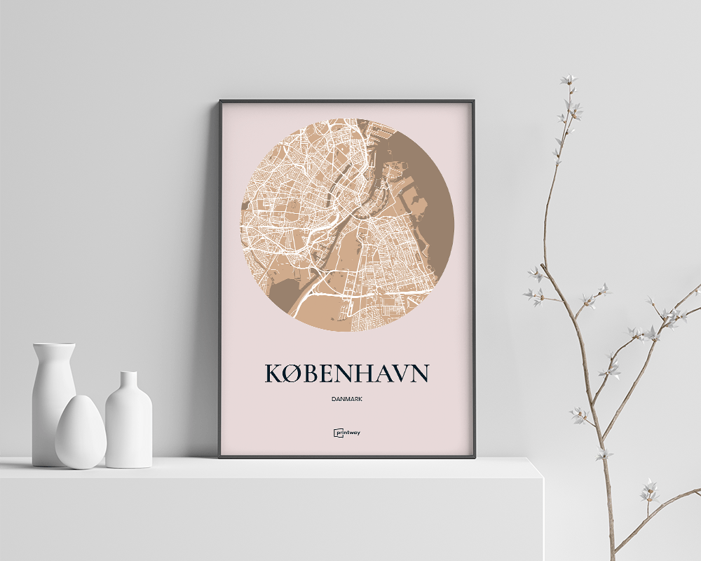 København Plakat Rundt Kort i Guld - Unik Design 70x100 cm
